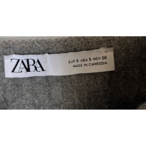 Zara Gray Square Neck Puff Sleeve Ribbed Knit Sweater Size Small - Picture 6 of 10